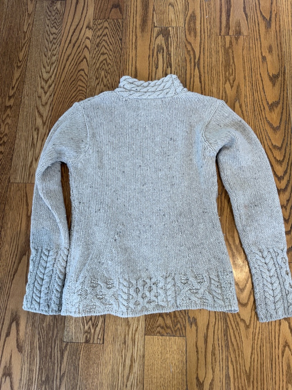 Cashmere Aran Sweater Market Cable Knit Turtleneck Sweater - Light Gray size med - Picture 5 of 12